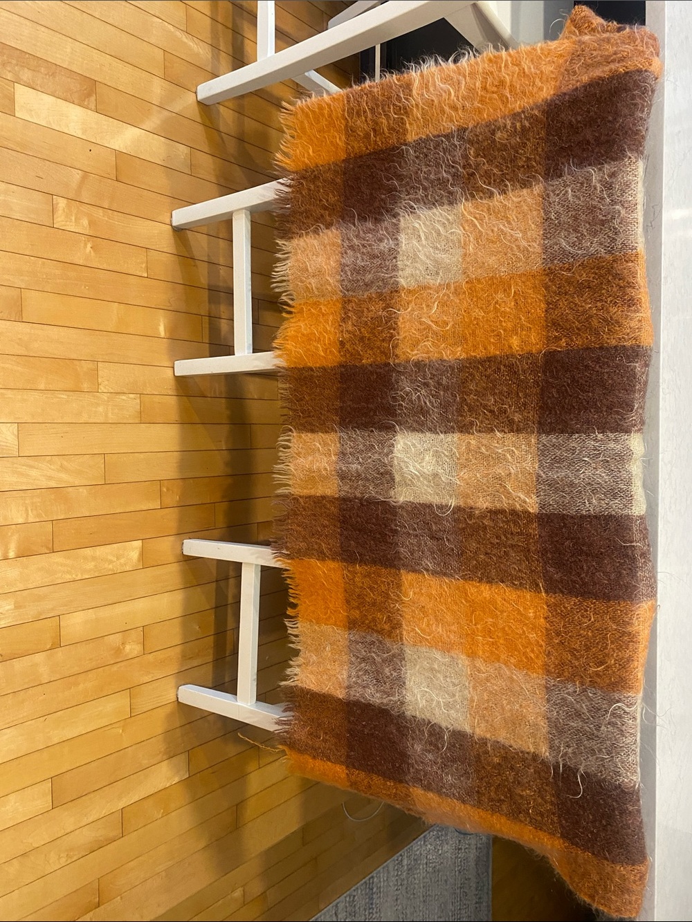 HUDSON’S BAY CO. Mohair Plaid Throw Blanket Fall Orange/Brown/Cream L: 69”x46” - Picture 6 of 16